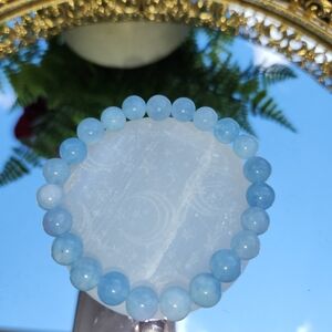 Women's Aquamarine Beaded Stretch Bracelet